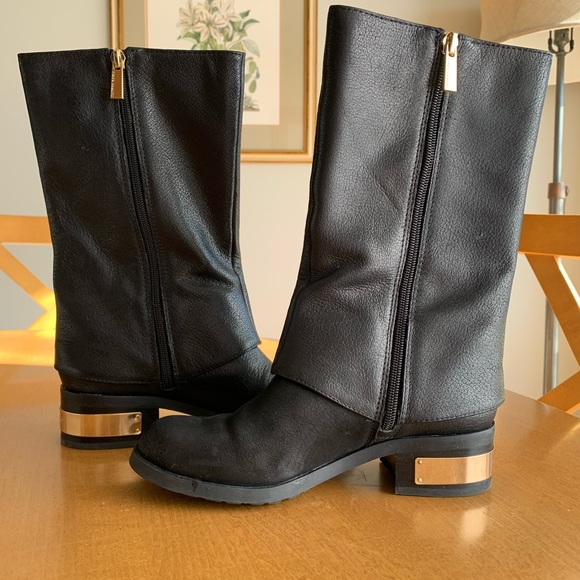 MISMATCH!! Vince Camuto Black Leather π€ Zipper Gold Hardware π Winivie Boots! - Picture 2 of 16